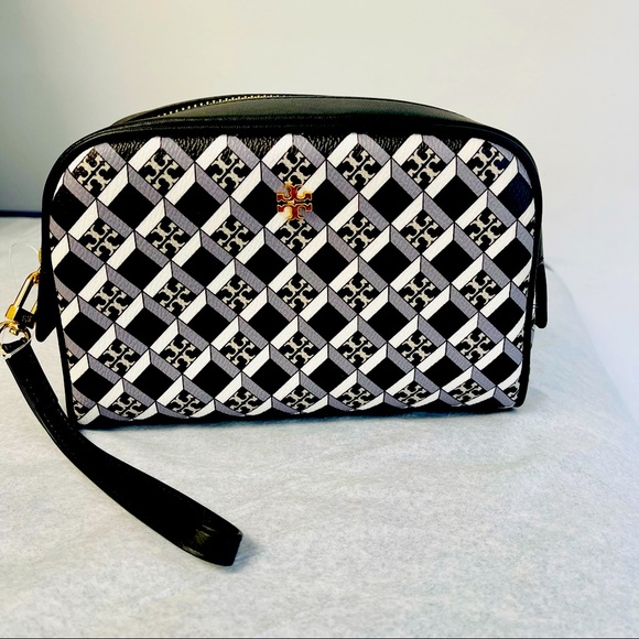 Tory Burch Handbags - Tory Burch- GEO Logo Essentials Pouch, in Black with Allover Geo Logo, NWT